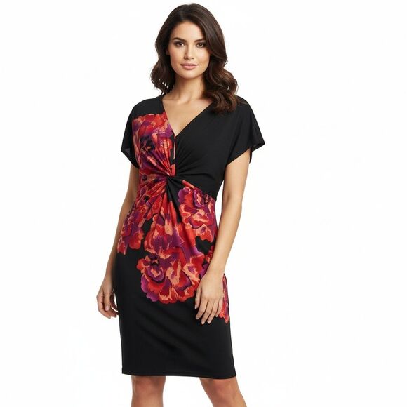Jones Wear Dress Floral Twist Front Fitted - Picture 1 of 11